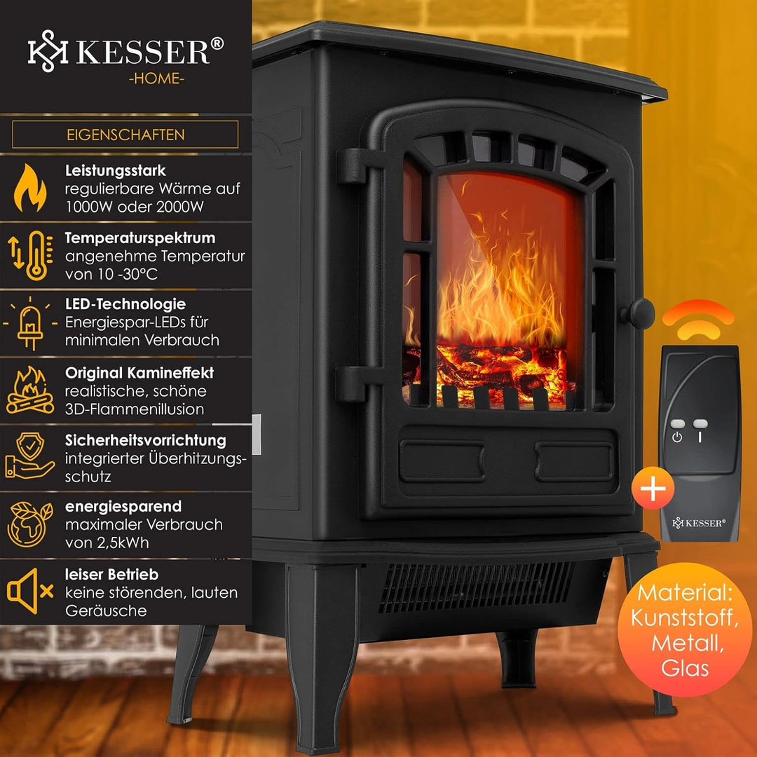 KESSER® Elektrokamin mit Heizlüfter & Fernbedienung 2000W Elektro Kamin Elektrischer Heizung LED Kam