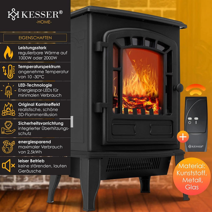 KESSER® Elektrokamin mit Heizlüfter & Fernbedienung 2000W Elektro Kamin Elektrischer Heizung LED Kam