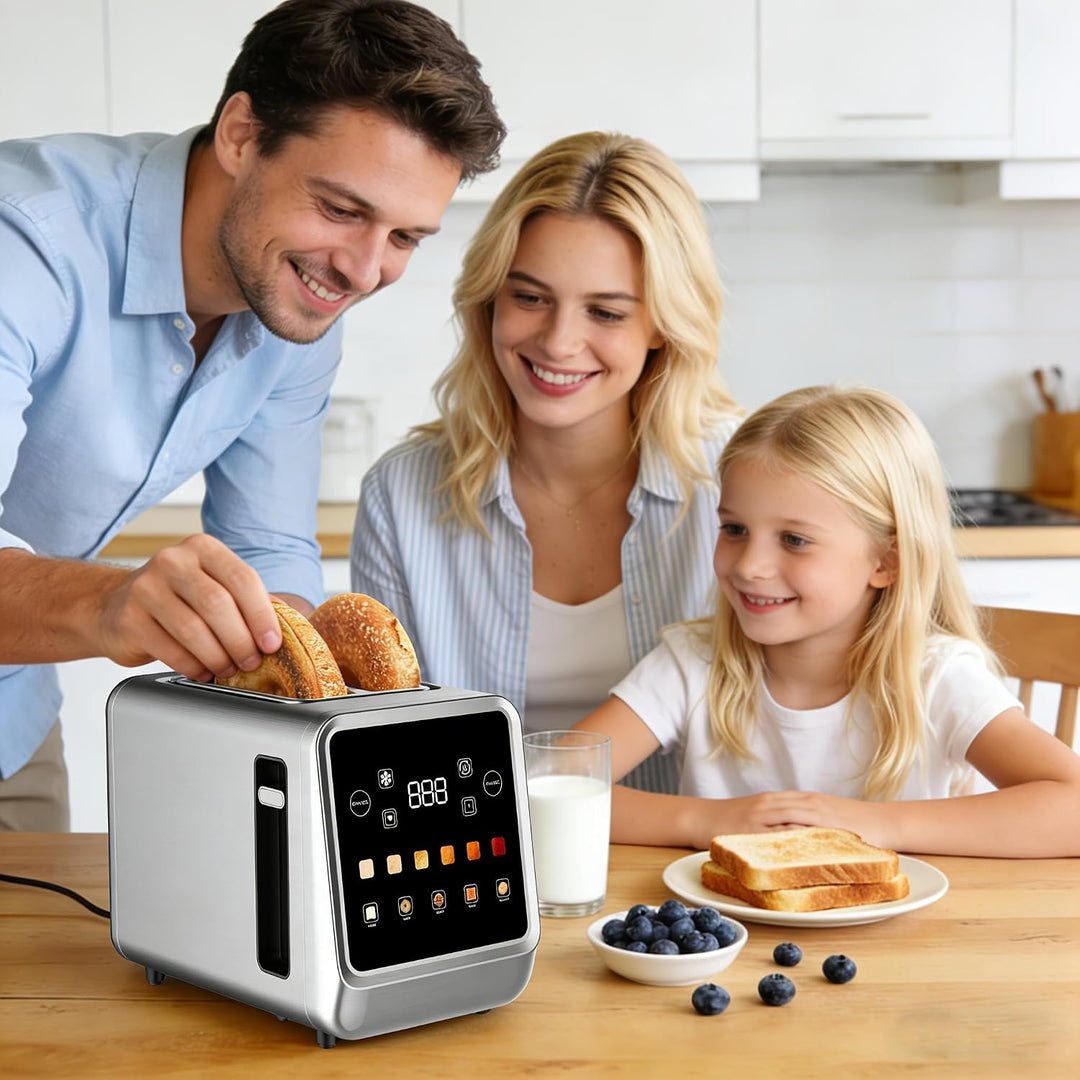 Touch Screen Toaster 2 Slice with LCD Display Digital Timer Toasters 6 Bread Types&amp; 6 Shade Settings