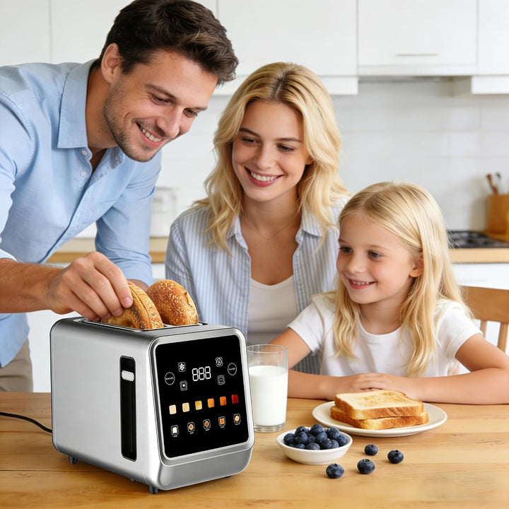 Touch Screen Toaster 2 Slice with LCD Display Digital Timer Toasters 6 Bread Types&amp; 6 Shade Settings
