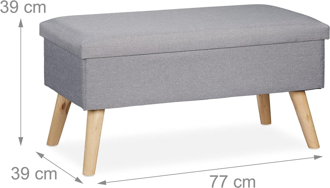 Relaxdays Sitzbank mit Stauraum, gepolsterte Truhenbank, modern, Holzbeine, Stoffbezug, HxBxT: 39 x