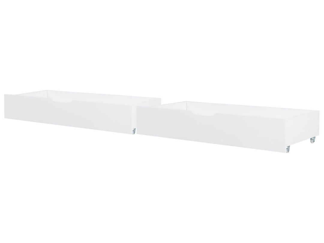 Beliani Bettschublade auf Rollen 2er Set Kiefernholz weiss 99 x 47 cm Cronat