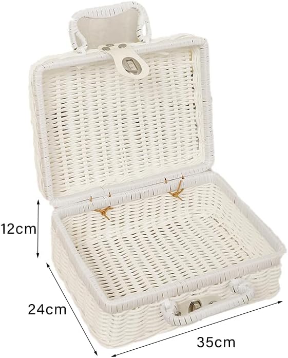 Weiden Picknickkorb, Retro Gewebte Picknickbox, Kunststoff Rattan Koffer Picknickkorb mit Griffen un