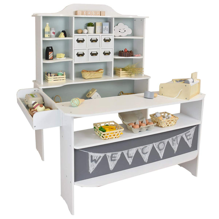 Roba Kaufladen Macaron Mint-Weiss aus Holz - Grosser Kaufmannsladen für Kinder - Marktstand