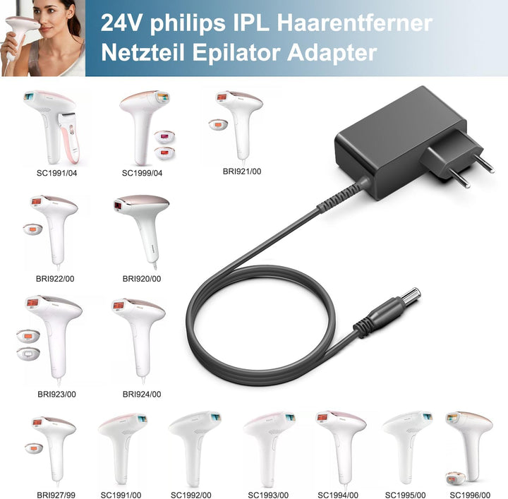KFD Netzteil 24V 1,5A Ladegerät Ladekabel für Philips Lumea IPL 7000 Series CP9889/00 BRI921/00 BRI9