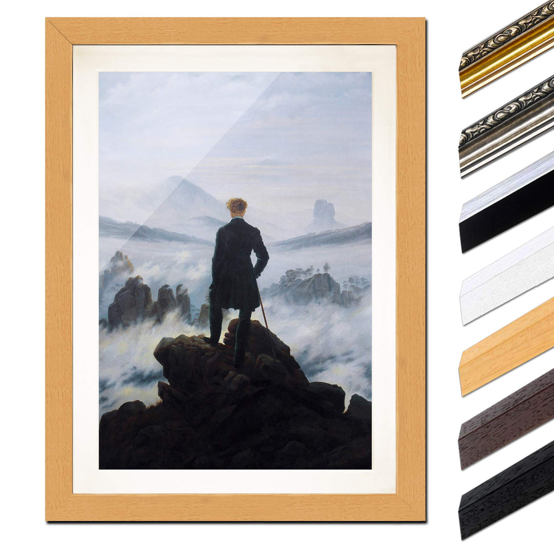 Bild mit Rahmen - Caspar David Friedrich Der Wanderer über dem Nebelmeer 60x80 cm ca. A1 - Gerahmter