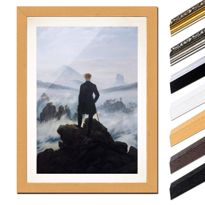 Bild mit Rahmen - Caspar David Friedrich Der Wanderer über dem Nebelmeer 60x80 cm ca. A1 - Gerahmter