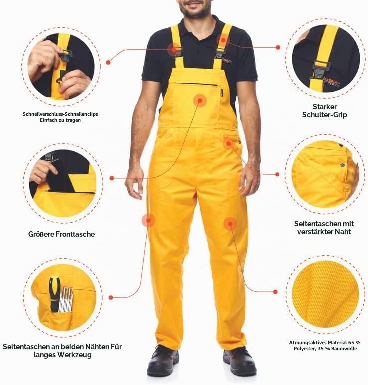 Mazalat Lange Latzhose mit Multifunktionstaschen Berufsbekleidung für Handwerker, Maurer, Dachdecker