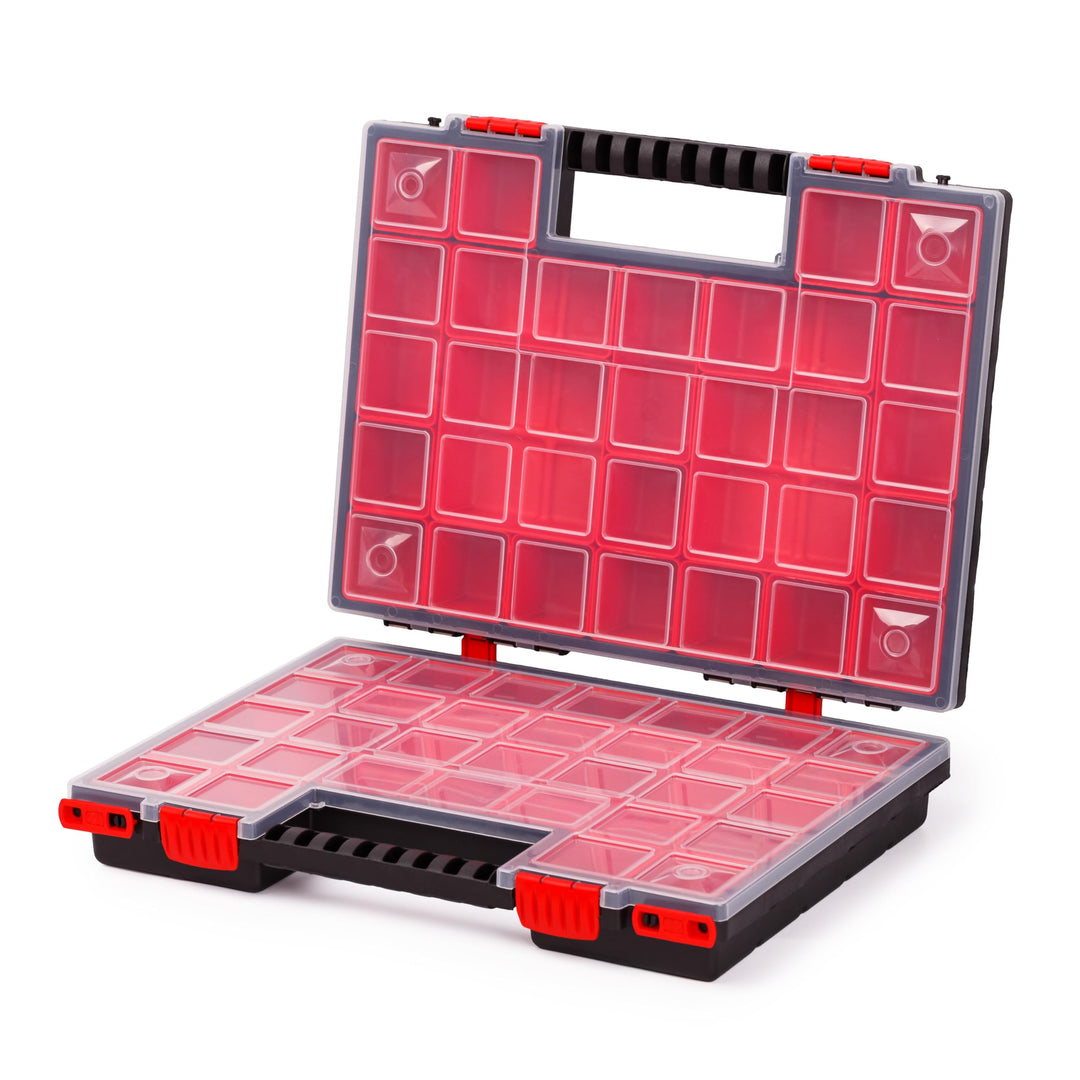 Mivos Doppelseitig Sortimentskasten 399 x 303 x 100 mm - 2 Seitig Sortierkasten Kleinteile mit 42 Ei