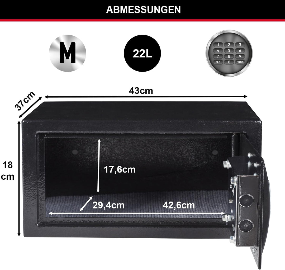 Master Lock Tresor mit Zahlenschloss, elektronische Kombination, 22 L, 18 x 43 x 37 cm 22L + Kombina