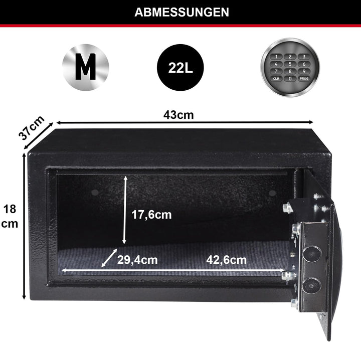 Master Lock Tresor mit Zahlenschloss, elektronische Kombination, 22 L, 18 x 43 x 37 cm 22L + Kombina