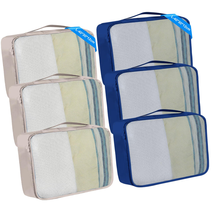 6 grosse Packing Cubes in Beige & Bottlegrün - Grösse L - Gleichgrosse Koffer Organizer L– Wasserdic