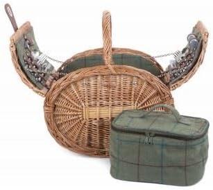 Red Hamper Oval 4 Person Grün Tweed Picknick-Korb