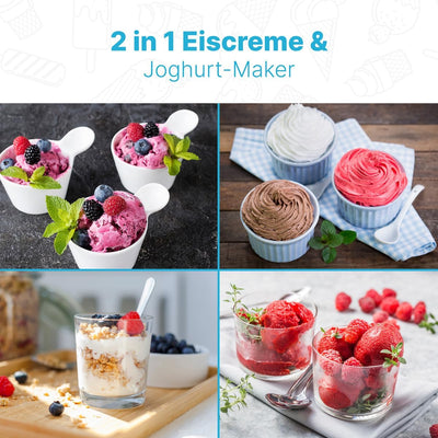 Clatronic® Eismaschine und Joghurtbereiter | Eis in 20 min. | für bis zu 1000ml | Eismaschine mit Ko