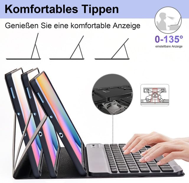 SOPPY Samsung Galaxy Tab S6 Lite Hülle mit Tastatur, Kabellose 7-Farbige Beleuchtung Tastatur Hülle
