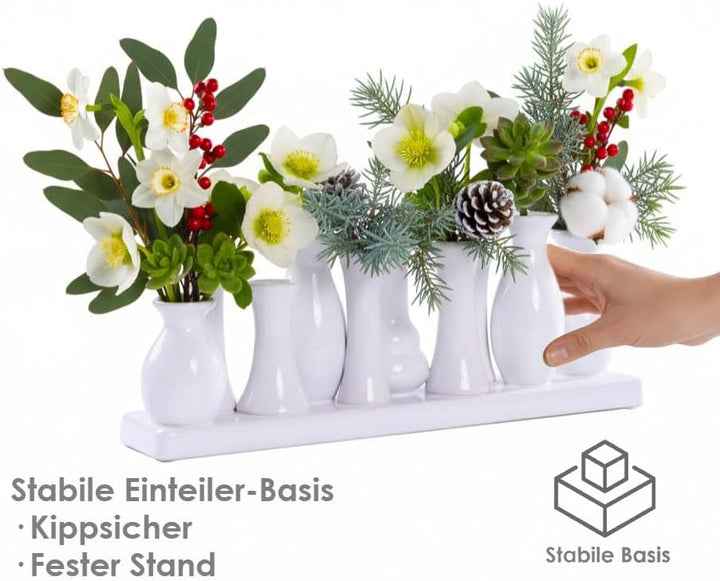 Jinfa Handgefertigte kleine Keramik Deko Blumenvasen Set aus 10 Vasen in weiss 10 Vasen Weiss