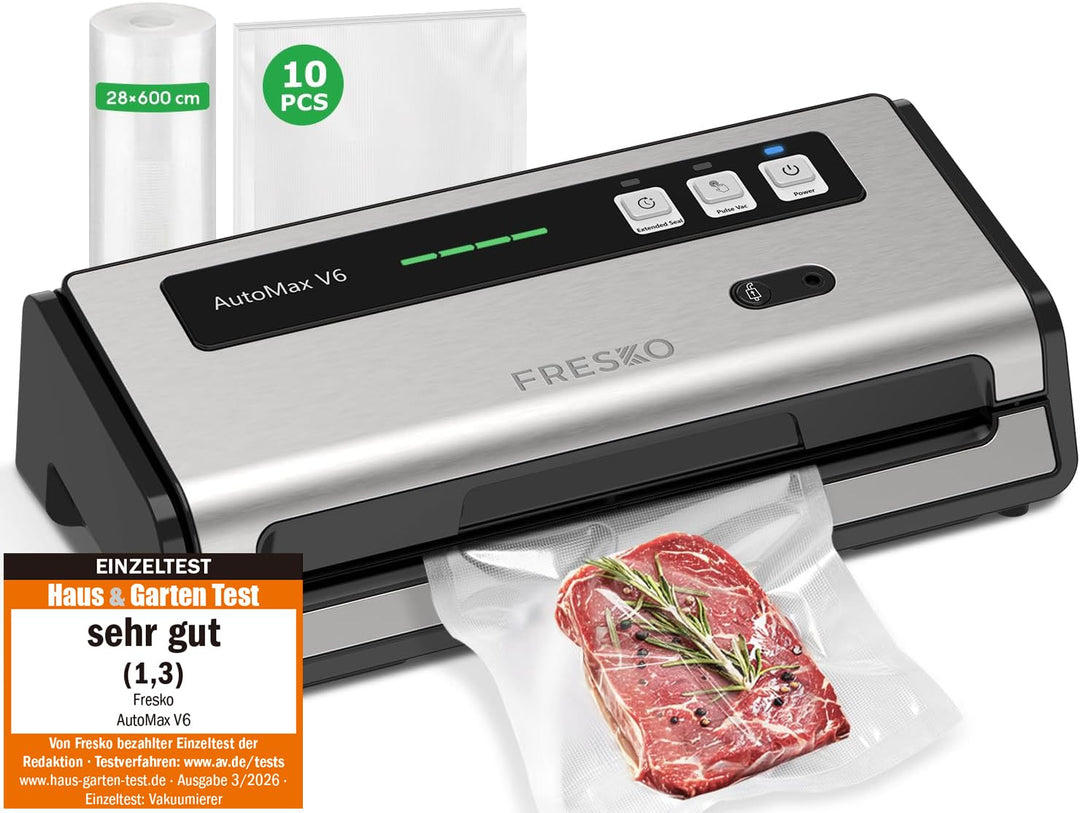 FRESKO Automatische Vakuumiergerät, 140 W Vakuumierer, Doppelte Heisssiegelung, Integrierter Schneid