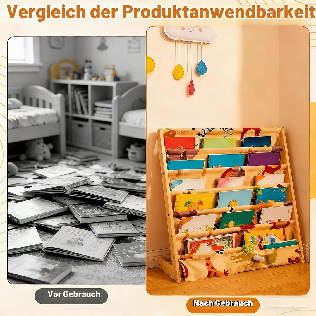 Bücherregal Kinder mit 6 Oxford-Stoff Fächern,Kinder-Bücherregal, 6 Ebenen, Bücherregal,Aufbewahrung