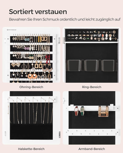SONGMICS Schmuckschrank hängend, Hängeschrank, abschliessbarer Spiegelschrank, Wandschrank mit rahme