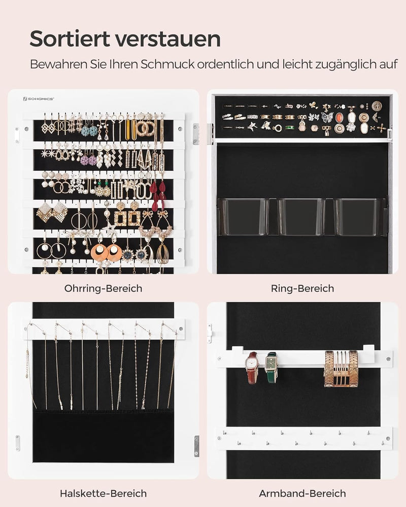 SONGMICS Schmuckschrank hängend, Hängeschrank, abschliessbarer Spiegelschrank, Wandschrank mit rahme