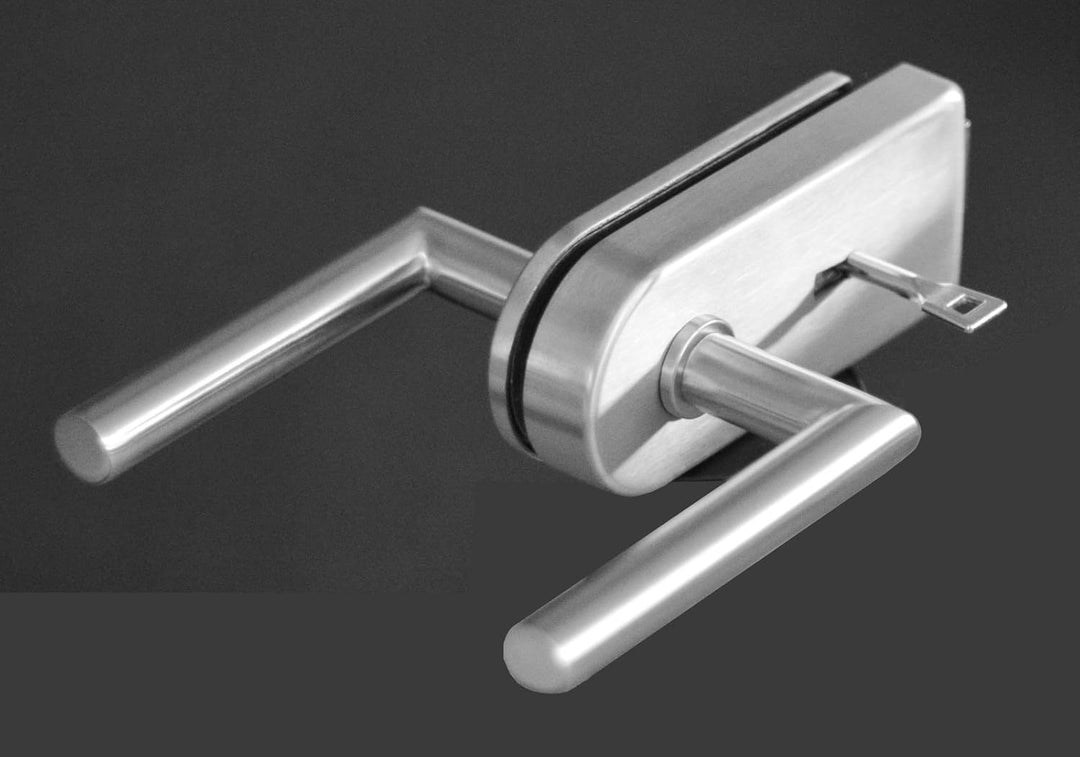 BP1-834R-BB: Glasdrehtür, ESG Glas 834x1972x8mm, DIN rechts, Siebdruck P1, mit Beschlag inkl. Schlos