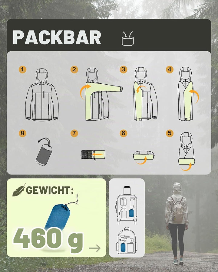 33,000ft Regenjacke Damen Wasserdicht Outdoorjacke Atmungsaktiv Herbst Übergangsjacke Leichte Jacke