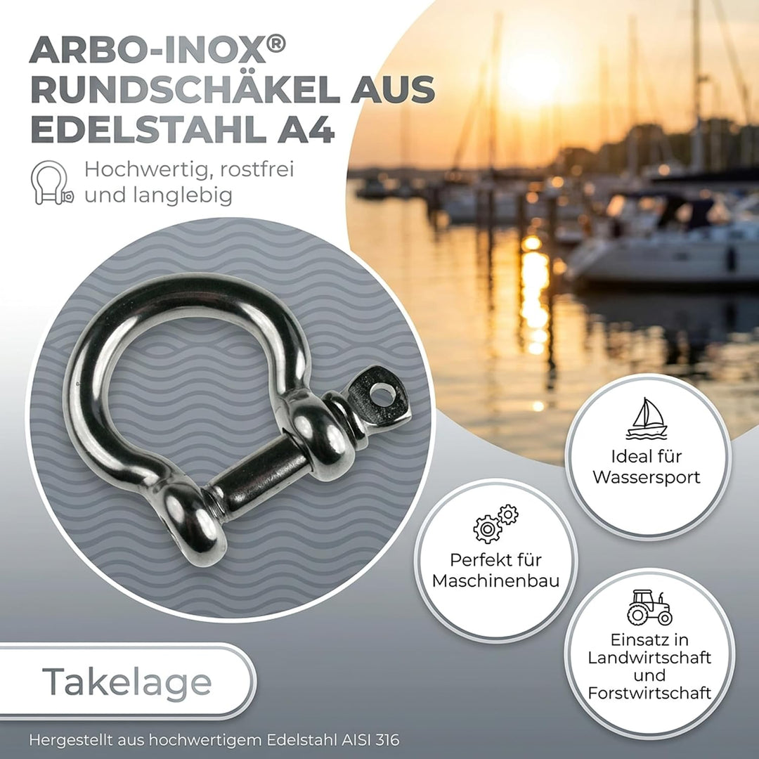 ARBO-INOX Rundschäkel geschweifte Form aus Edelstahl A4 geschmiedet 16 mm, 16 mm