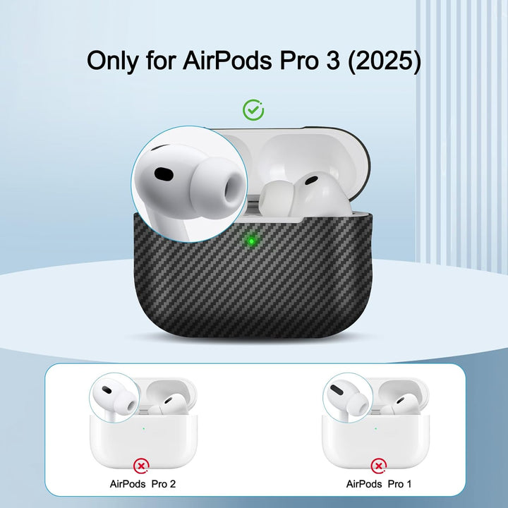 memumi Carbon Hülle für AirPods Pro 3, 0.5 mm Superdünne, Hülle aus echter Carbon für AirPods Pro 3