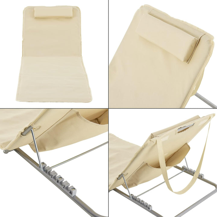 [en.casa] Strandmatte Cellorigo 2er Set Strandliege klappbar Beige Sonnenmatte mit 5-Fach Verstellba