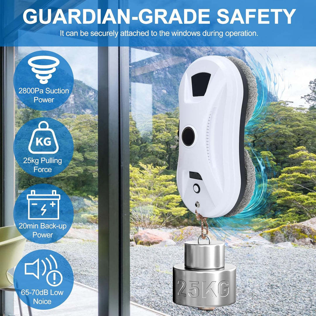 Fensterputzroboter mit Wassersprühfunktion & Wegplanung, 2800 Pa Saugkraft, Kantenerkennung, Fernbed