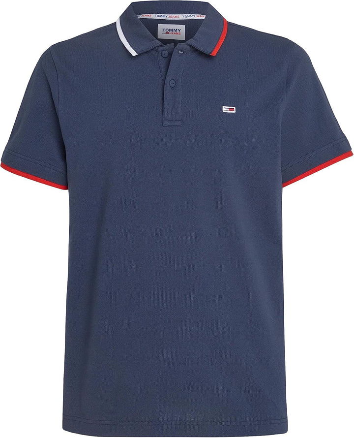 Tommy Jeans Herren TJM Reg Flag Neck Polo Kurzarm Poloshirts, Blau