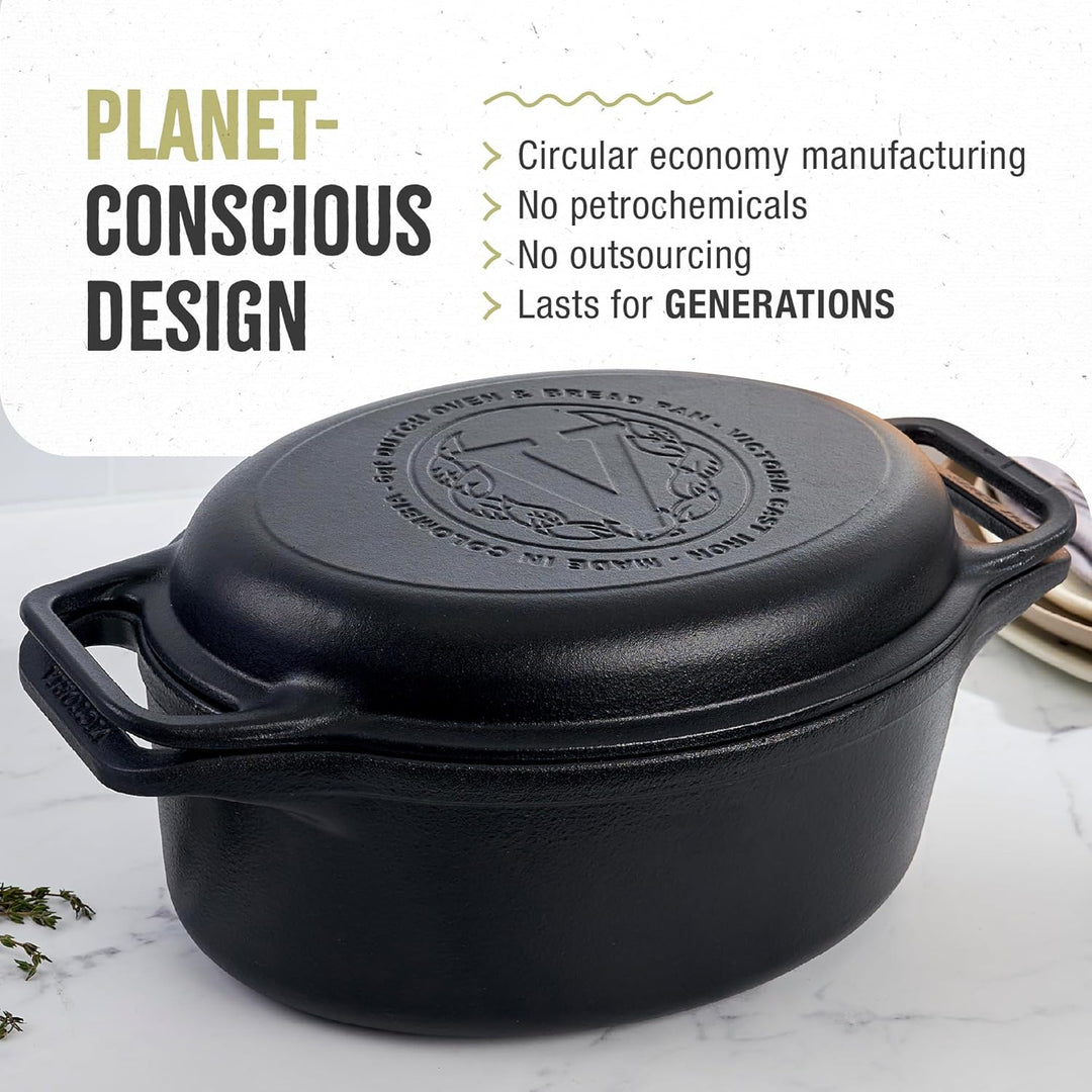 Victoria Dutch Oven Combo Gusseisen Eingebrannte 31cm/ 5,7L, Cast Iron Topf Brot Backen Seasoned Tox