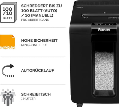 Fellowes Aktenvernichter Autofeed, 100 Blatt Minicut (P4), Papierschredder Hybrid mit automatischem