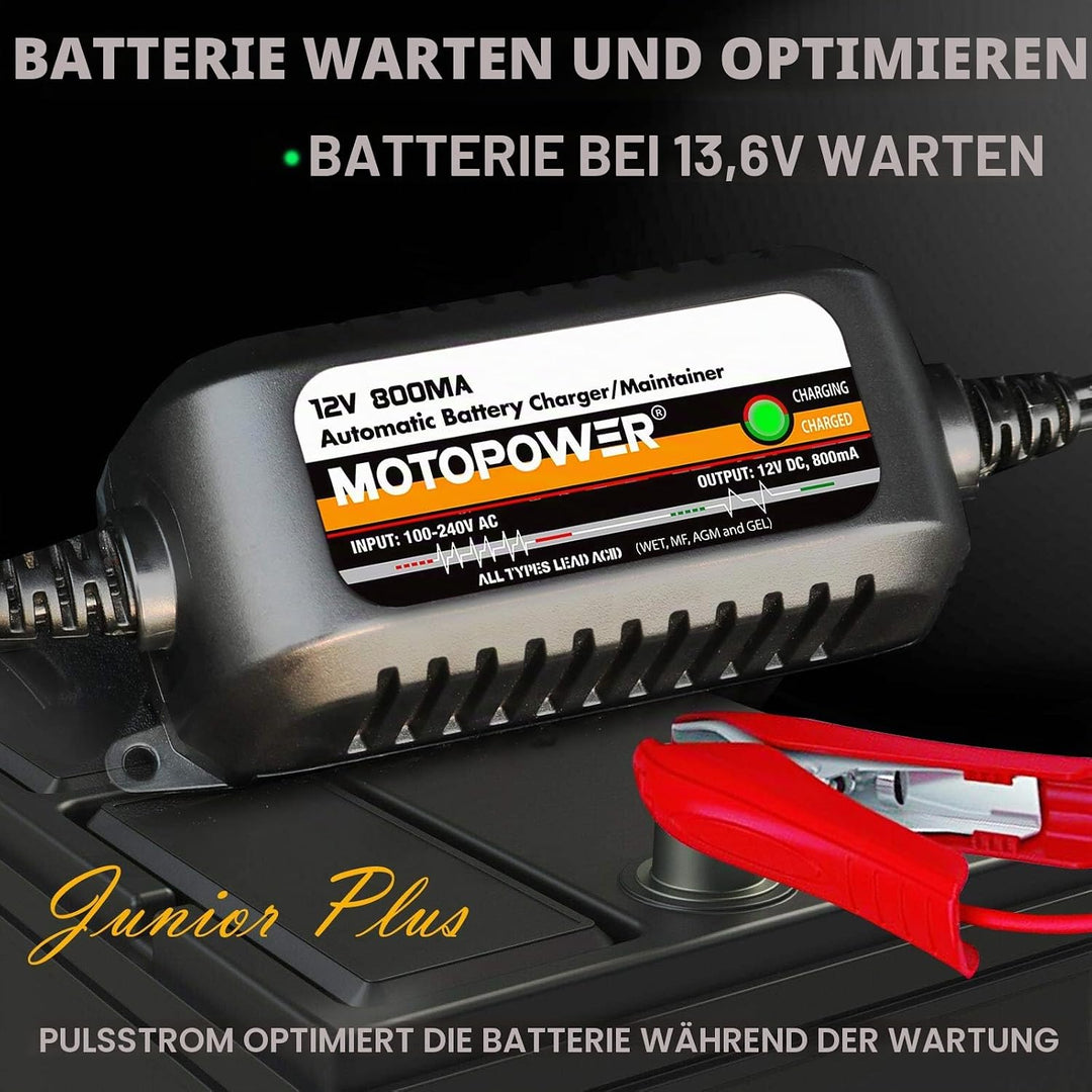 MOTOPOWER MP00205C 12V 800mA Automatisches Ladegerät/Maintainer für Autos, Motorräder, ATVs, Wohnmob