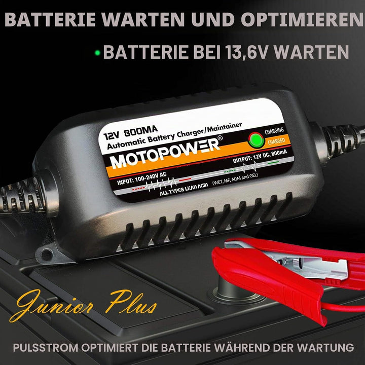 MOTOPOWER MP00205C 12V 800mA Automatisches Ladegerät/Maintainer für Autos, Motorräder, ATVs, Wohnmob