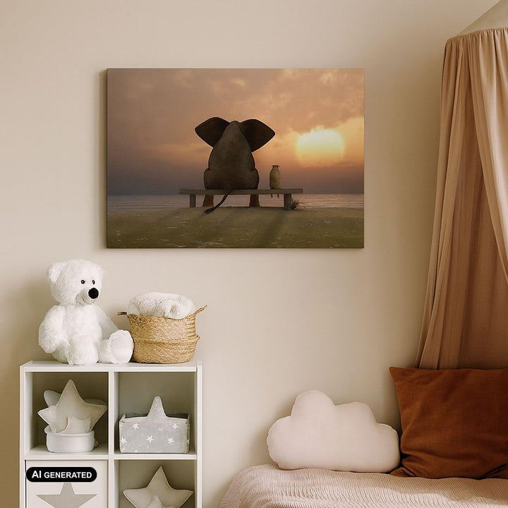 Bilder auf Leinwand Elefant Ufer Meer Leinwandbild mit Rahmen 70x50cm Wandbilder Dekoration Wohnzimm