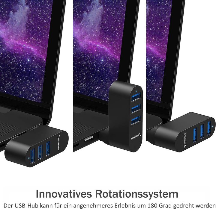 SABRENT Premium 3 Port Aluminium Mini USB 3.0 Hub [um 90 ° / 180 ° drehbar] (HB-R3MB) 3 port Schwarz