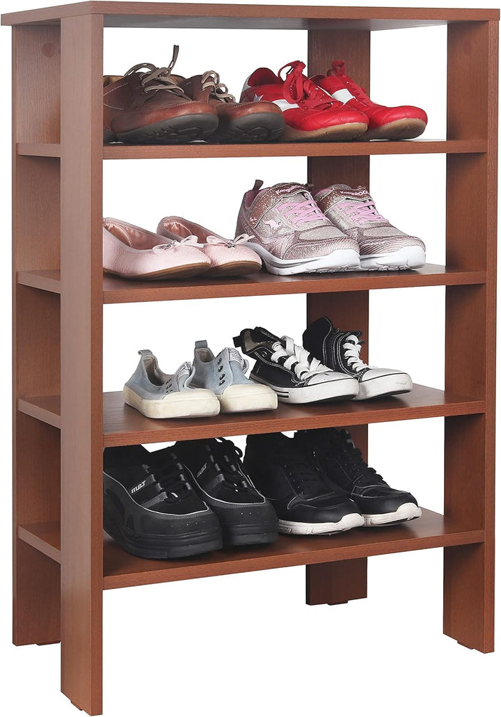 RICOO Schuhregal schmal und hoch 88x60x32cm Standregal Pressholz Eiche Dunkelbraun Rustikal WM040-ER