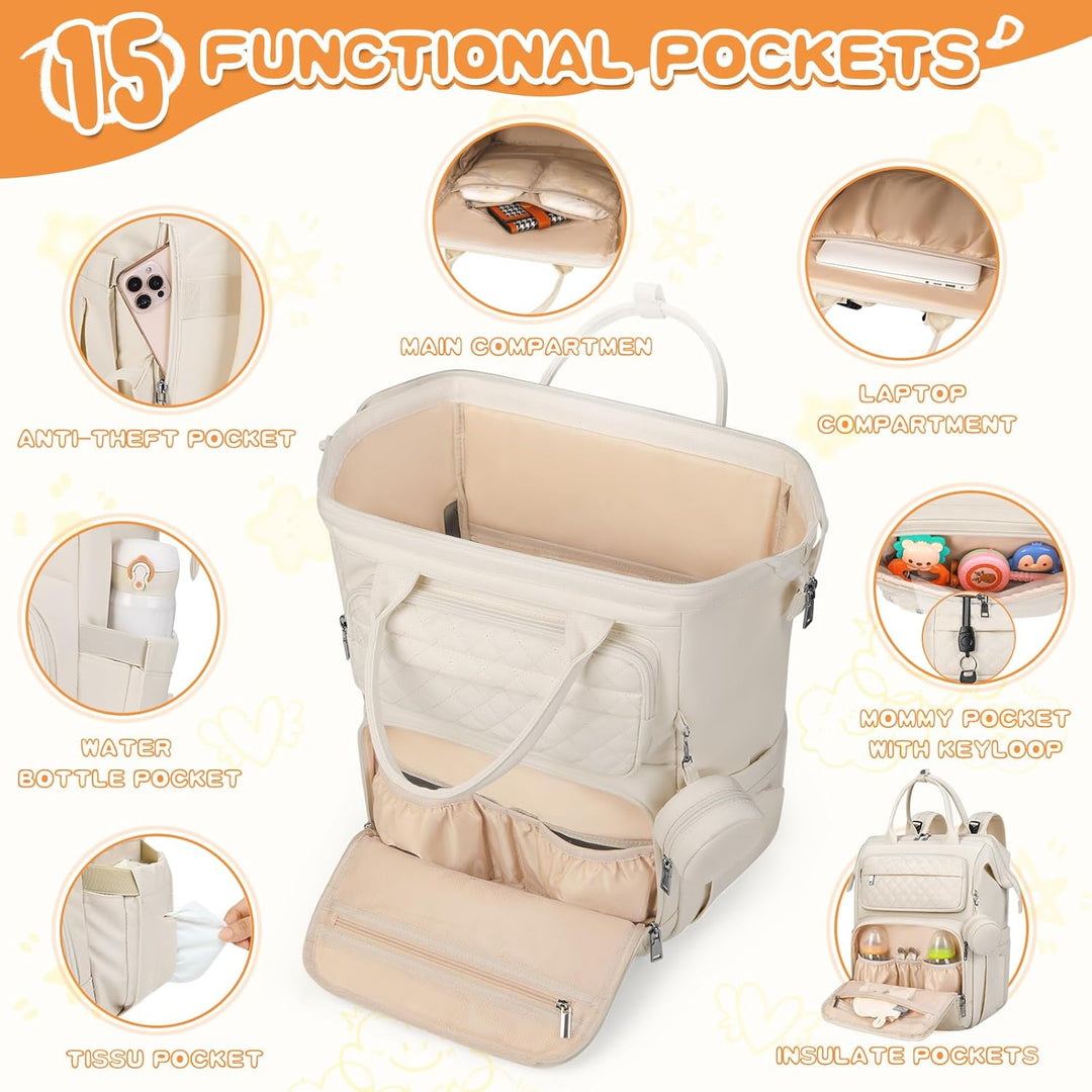 RAINSMORE Baby Wickelrucksack Gross Wickeltasche Rucksack mit Wickelauflage Schnullerhalter Kinderwa