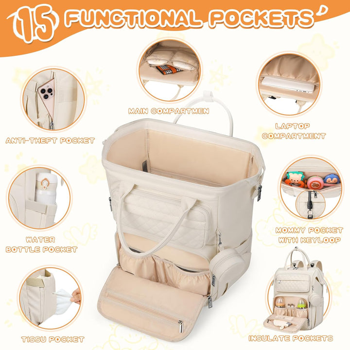 RAINSMORE Baby Wickelrucksack Gross Wickeltasche Rucksack mit Wickelauflage Schnullerhalter Kinderwa