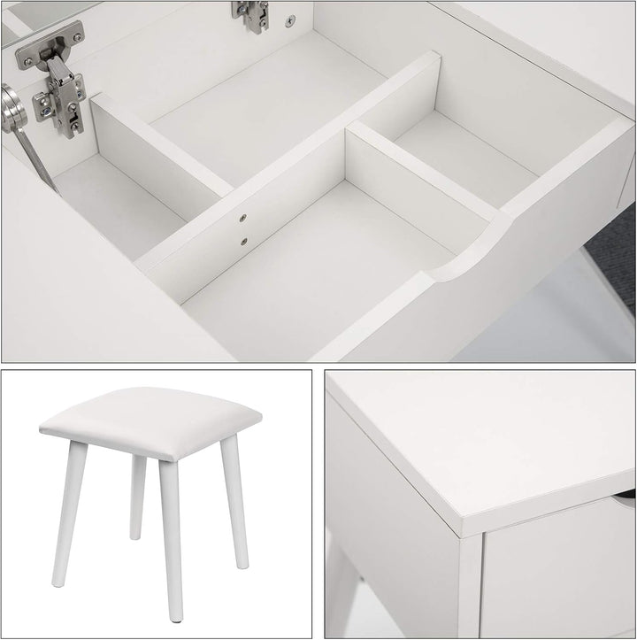 EUGAD Schminktisch mit Spiegel und Hocker, Frisiertisch mit Aufklappbarem Spiegel, 100x40x75cm, Schr