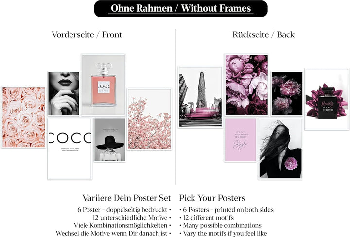CreativeRobin » Rose, Style & Fashion « Wandbilder Poster-set | Wohnzimmer Deko | 4x A3 + 2x A4 Wand