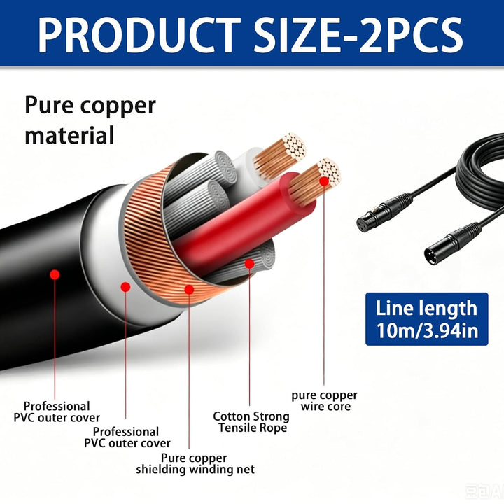 BYZESTY XLR Kabel Mikrofonkabel Patchkabel 10m, 2Pack Symmetrisches Mikrofonkabel, 3-pin XLR Mikrofo