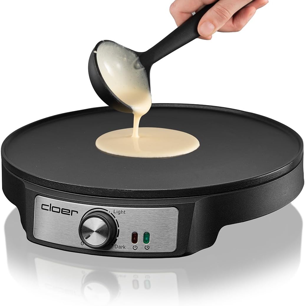 Cloer 6620 Crêpes-Maker, für süsse oder herzhafte Crepes mit 29 cm Ø, 1200 W, Antihaftbeschichtung,