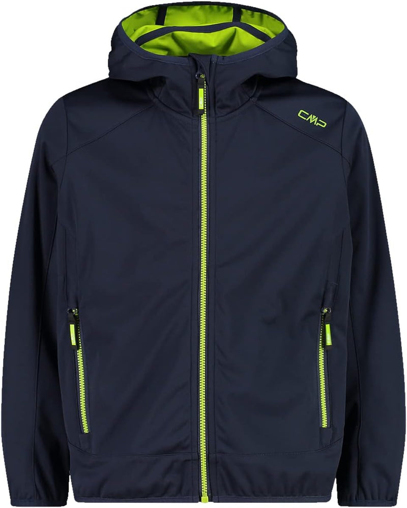 CMP Jungen Softshelljacke mit Fixed Hood Softshelljacke Kokon-Mantel 128 B. Blau-Limonengrün, 128 B.