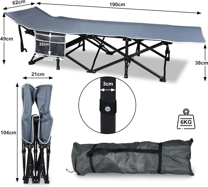 HENGMEI Feldbett Klappbar Campingbett Feldbetten Feldbetten Klappbar Bett mit Seitentasche Tragetasc