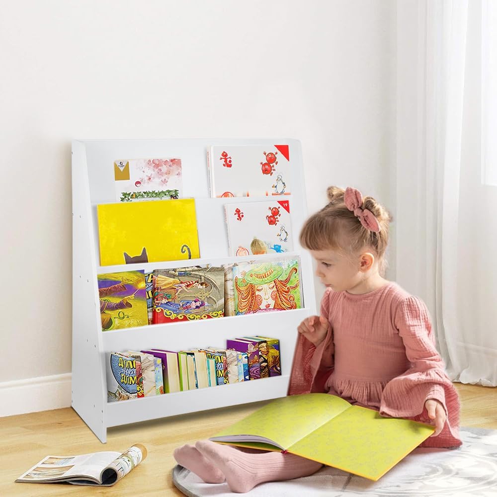 homewell Kinder Bücherregal aus Holz, 4 Fächer Bücherständer für Kinderzimmer, Bücherregal Aufbewahr