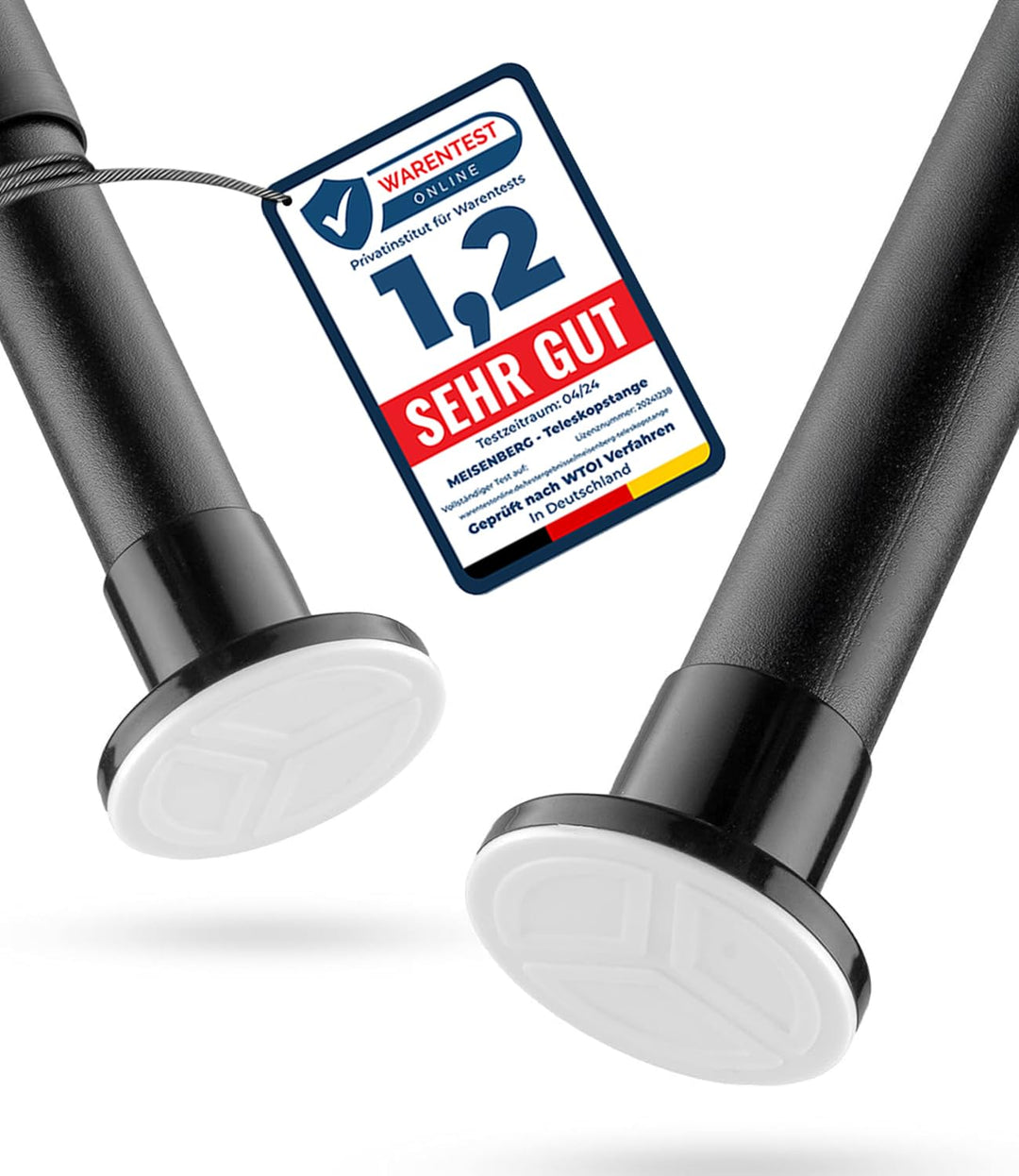 MEISENBERG Duschvorhangstange ohne Bohren 160-210cm, Ø25mm Matt Schwarz Klemmbare belastbare Gardine