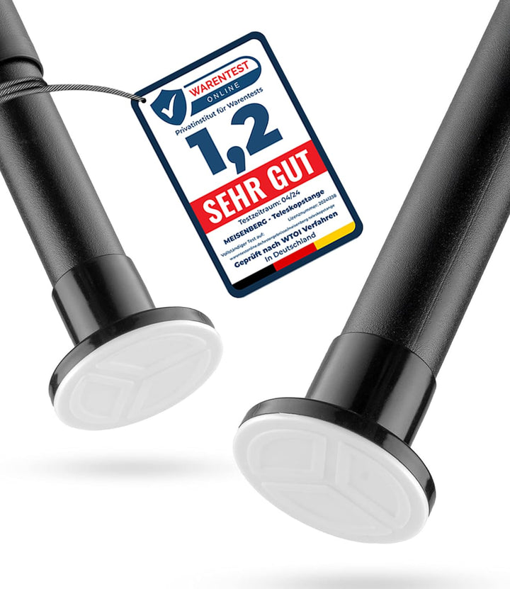 MEISENBERG Duschvorhangstange ohne Bohren 160-210cm, Ø25mm Matt Schwarz Klemmbare belastbare Gardine