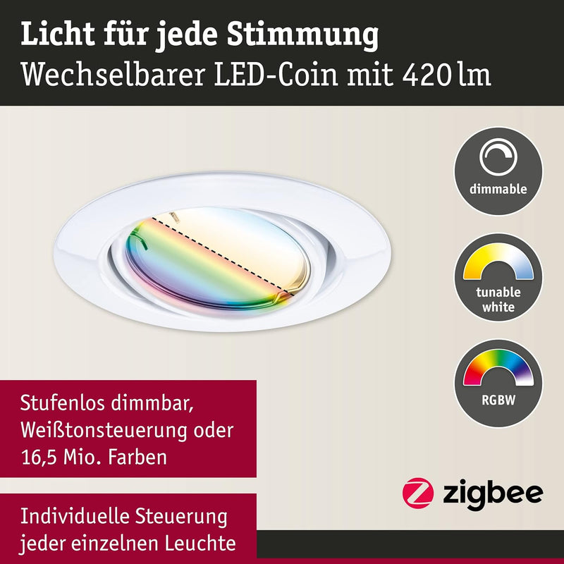 Paulmann 92466 LED Einbauleuchte Base Smart Home Zigbee Basisset schwenkbar rund 230V 3x4,9W 3x420lm